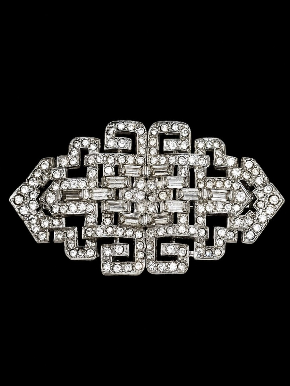 Duette Large Silver Tone Vintage Brooch Paste Stones Rhinestones 1940's *FLAWED*
